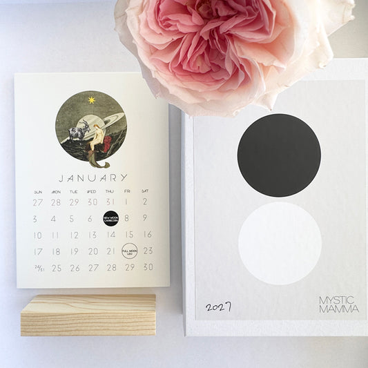 2027 MYSTIC MAMMA MOON calendar with reclaimed wood stand and box