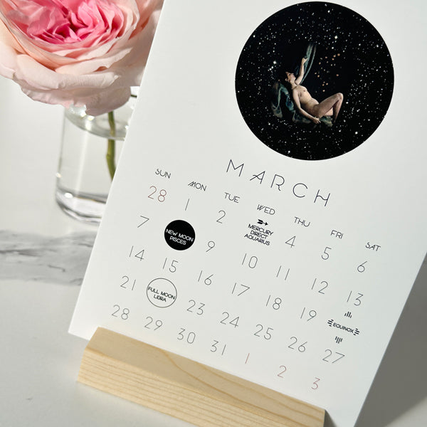 2027 MYSTIC MAMMA MOON calendar March card on stand